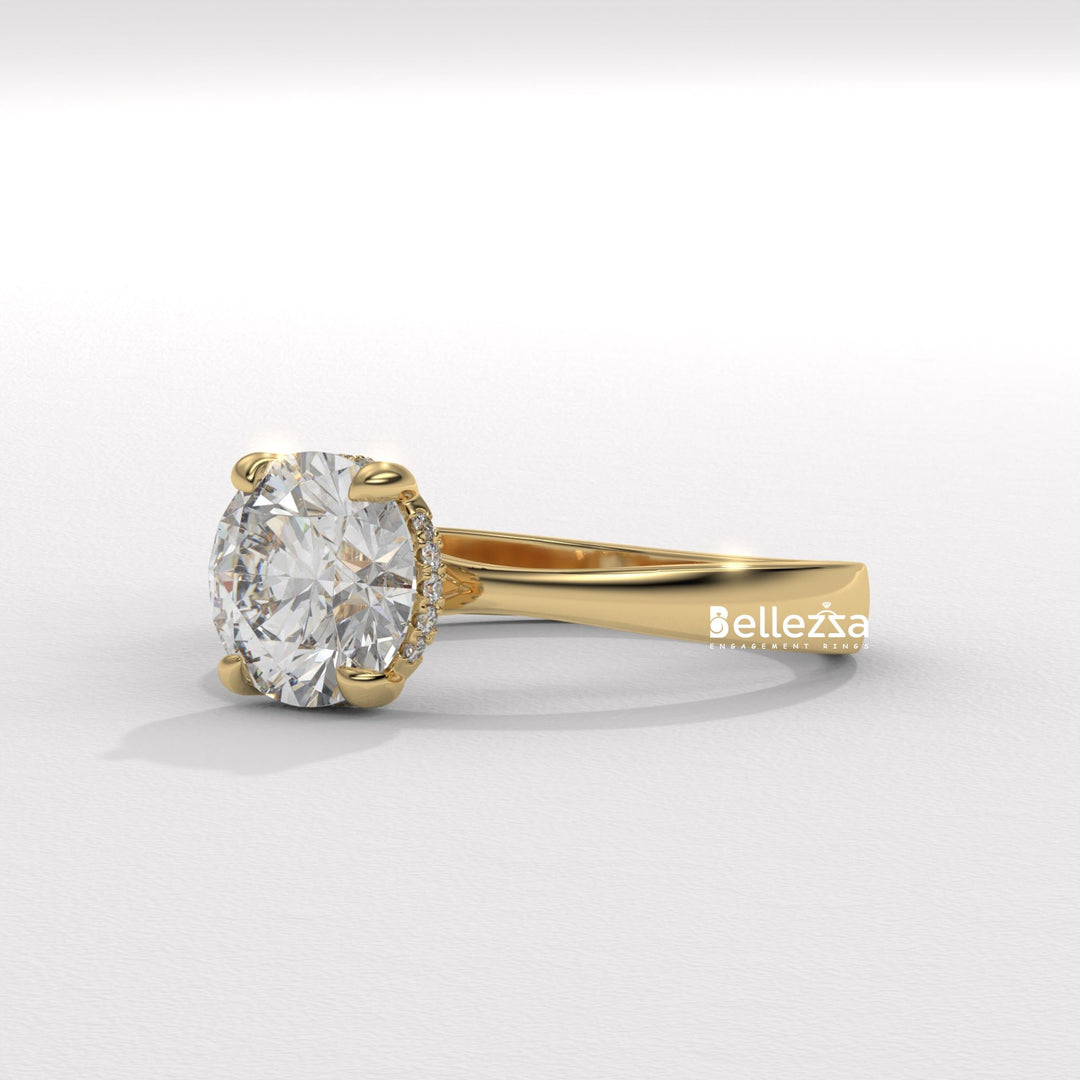 1.0-2.0CT Round Cut Hidden Halo CVD Diamond Engagement Ring