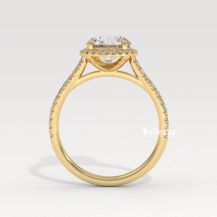 1.0-2.0CT Round Cut Halo Pave Setting Lab Grown Diamond Engagement Ring