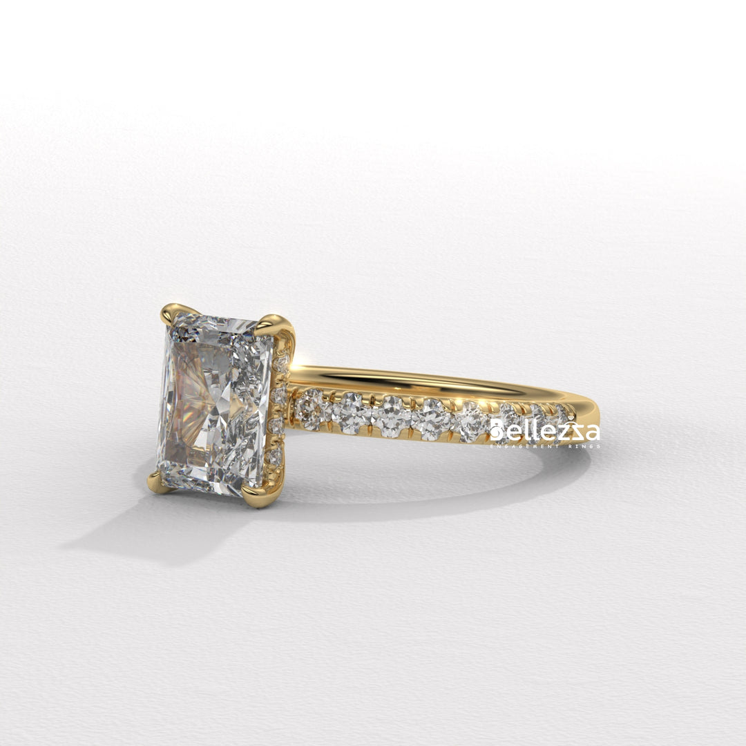 1.50-2.50CT Radiant Cut Hidden Halo Lab Grown Engagement Ring