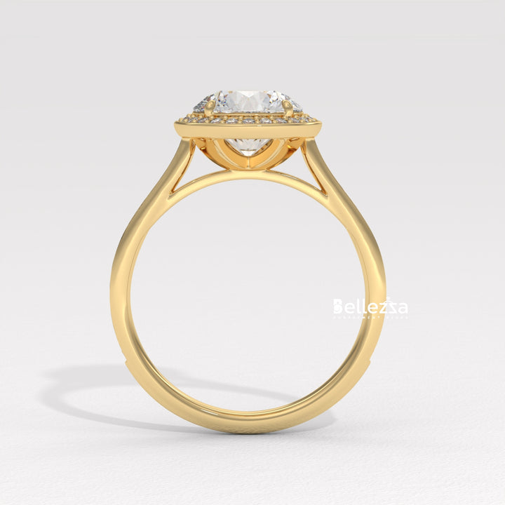 1.0-2.0CT Round Cut CVD Diamond Halo Pave Setting Engagement Ring