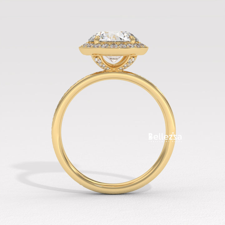 1.50-2.50CT Round Cut CVD Diamond Halo Pave Setting Engagement Ring