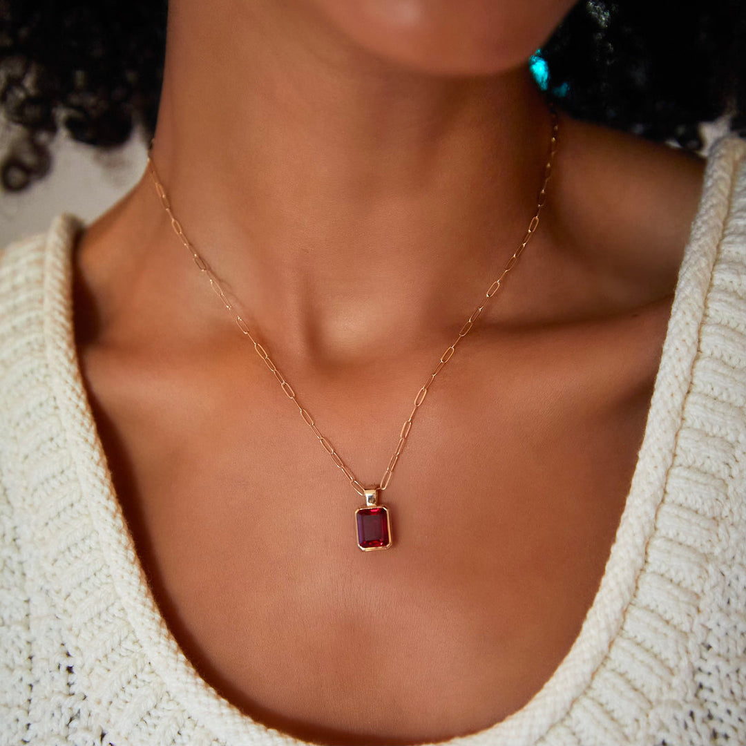 4.0CT Emerald Cut Ruby Moissanite July Birthstone Pendant Necklace