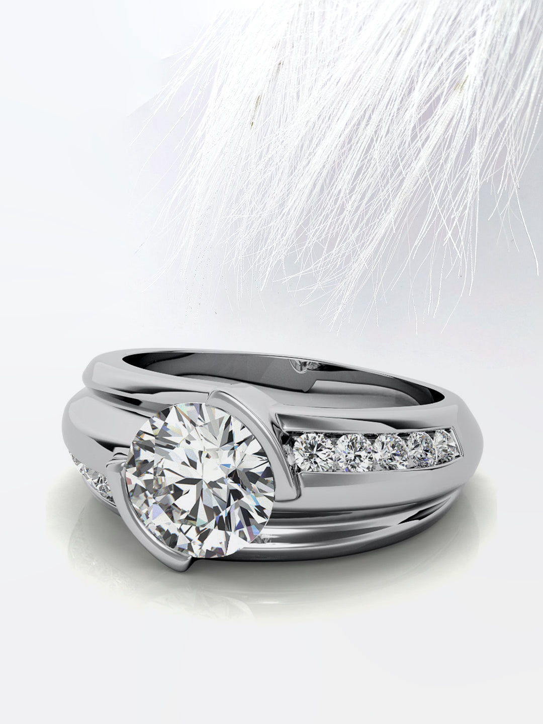 Round Cut Channel Moissanite Men's Diamond Wedding Band  For Her