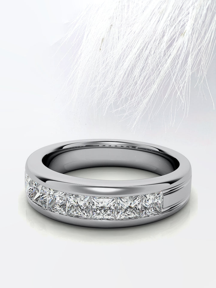 Princess Cut Seven Stone Moissanite Men's Diamond Wedding Band