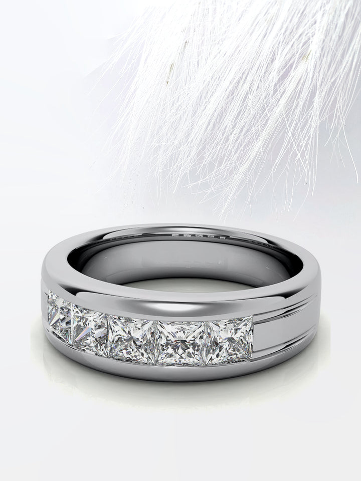 Princess Cut Five Stone Moissanite Men's Diamond Wedding Band