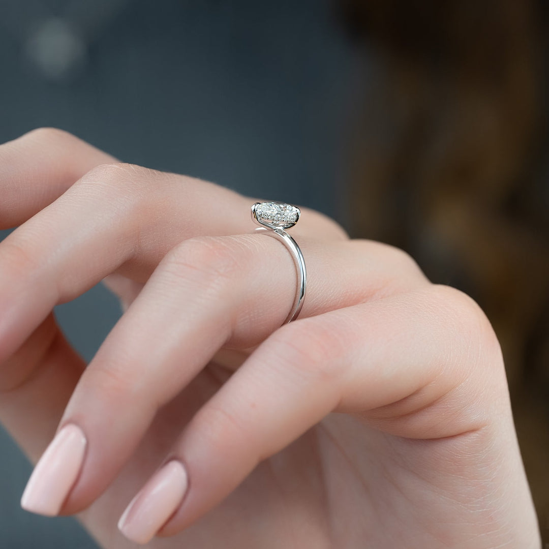 1.50-3.50 CT Pear  Lab Grown Diamond Hidden Halo Engagement Ring