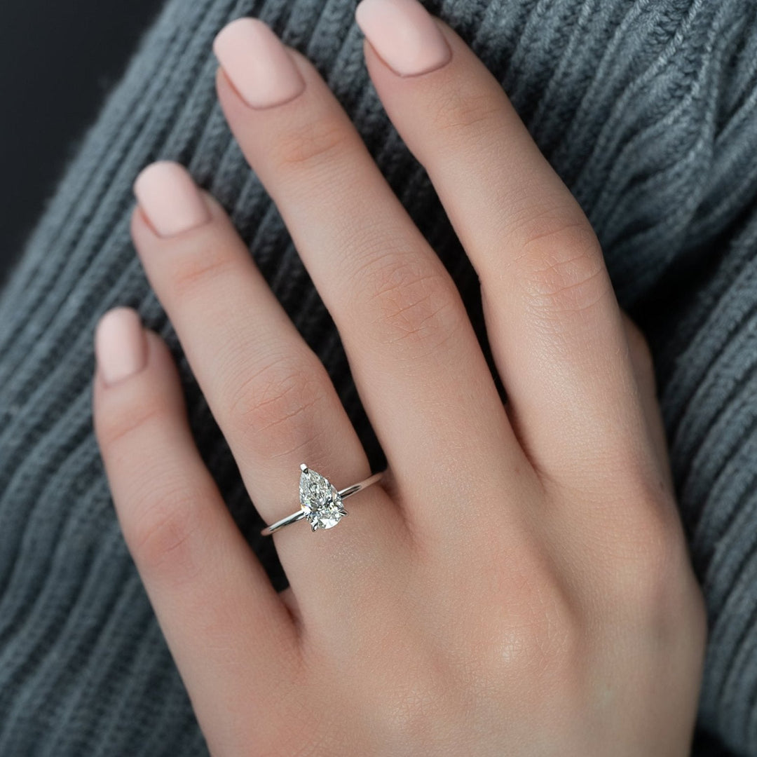 1.50-3.50 CT Pear  Lab Grown Diamond Hidden Halo Engagement Ring