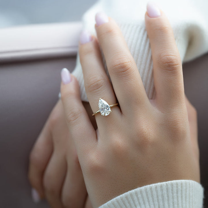 1.50-3.50 CT Pear  Lab Grown Diamond Hidden Halo Engagement Ring