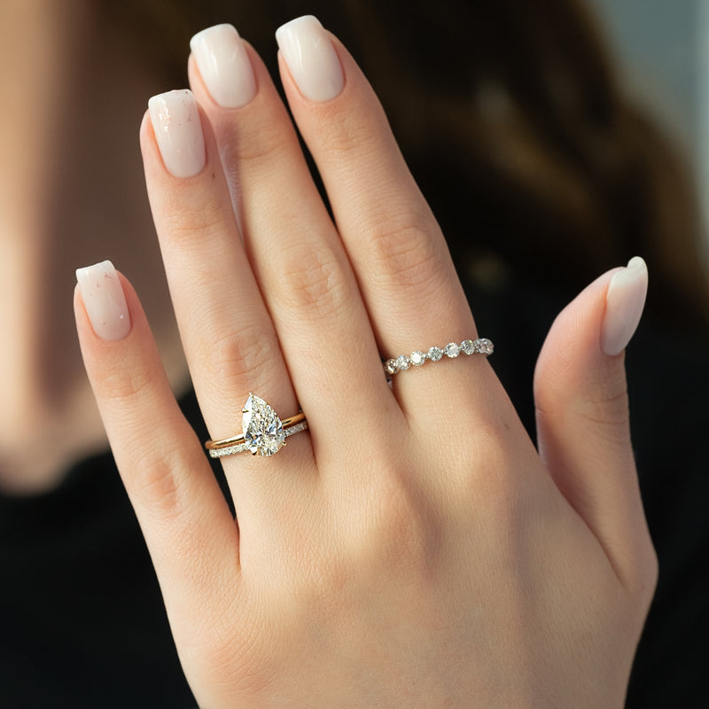 1.50-3.50 CT Pear  Lab Grown Diamond Hidden Halo Engagement Ring