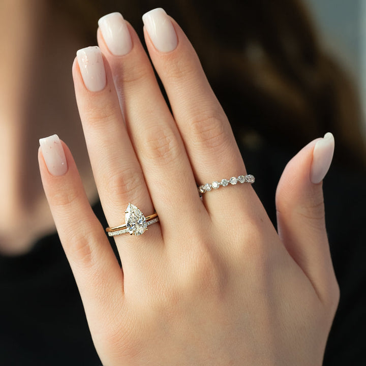 1.50-3.50 CT Pear  Lab Grown Diamond Hidden Halo Engagement Ring