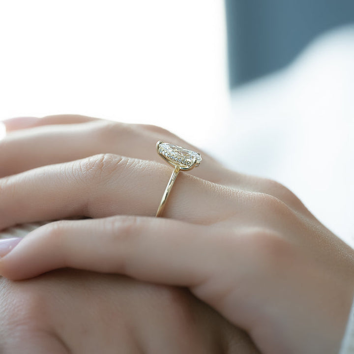 1.50-3.50 CT Pear  Lab Grown Diamond Hidden Halo Engagement Ring