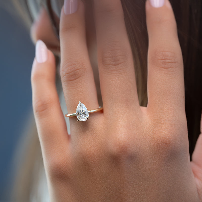 1.50-3.50 CT Pear  Lab Grown Diamond Hidden Halo Engagement Ring