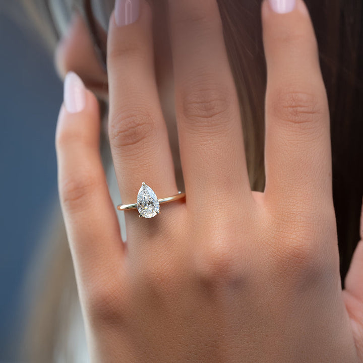 1.50-3.50 CT Pear  Lab Grown Diamond Hidden Halo Engagement Ring