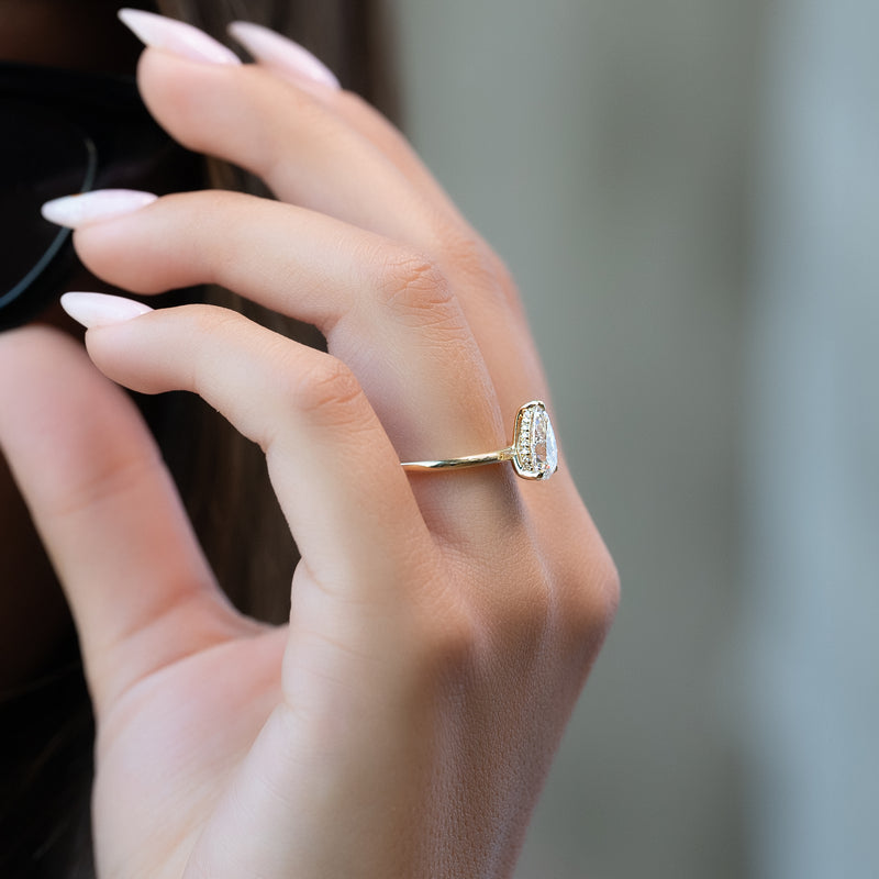 1.50-3.50 CT Pear  Lab Grown Diamond Hidden Halo Engagement Ring