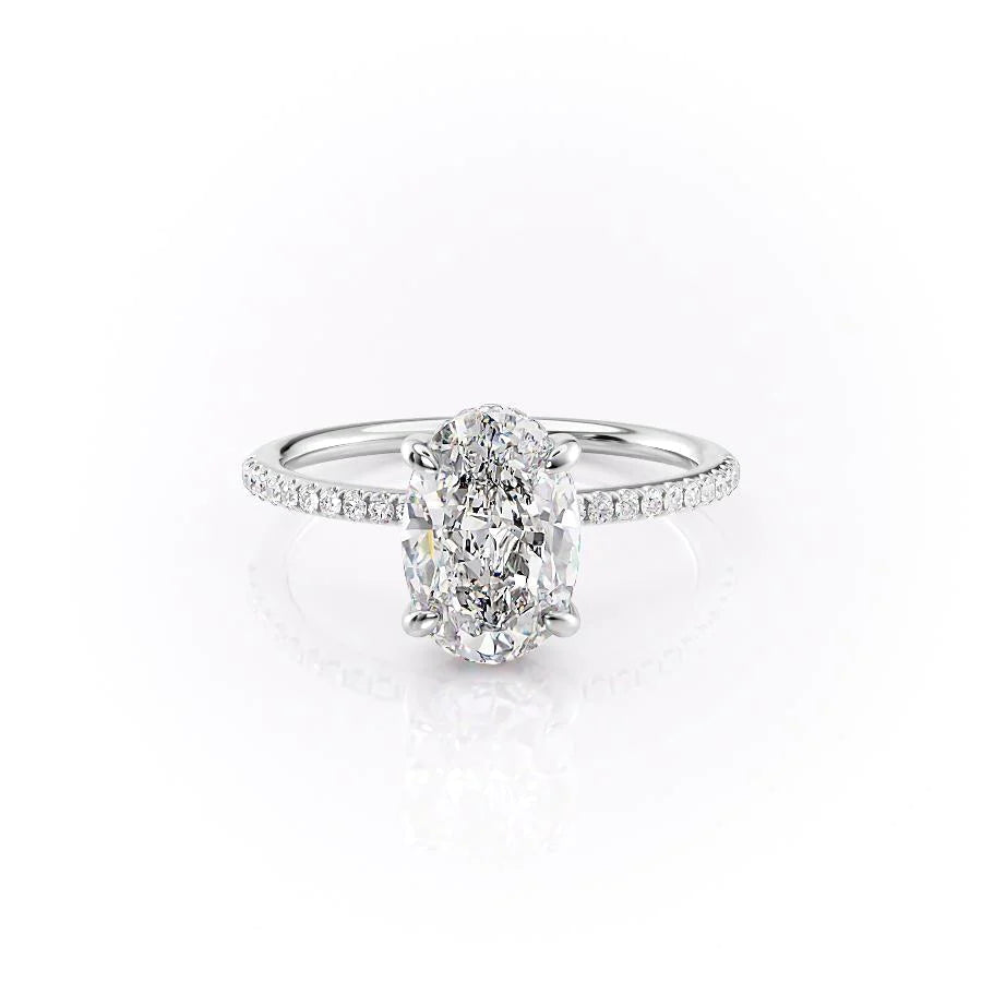 1.50-3.50 CT Oval  Lab Grown Diamond Hidden Halo Engagement Ring With Pave Setting