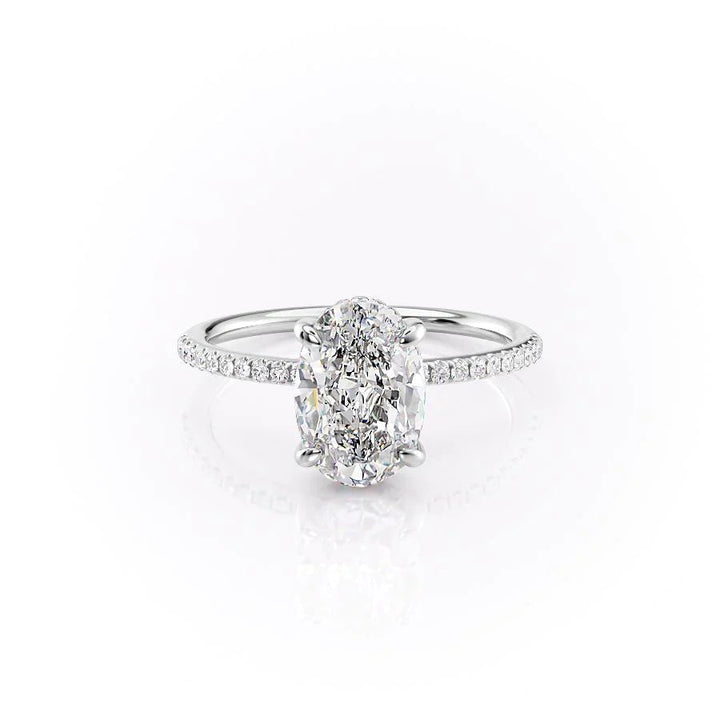 1.50-3.50 CT Oval  Lab Grown Diamond Hidden Halo Engagement Ring With Pave Setting