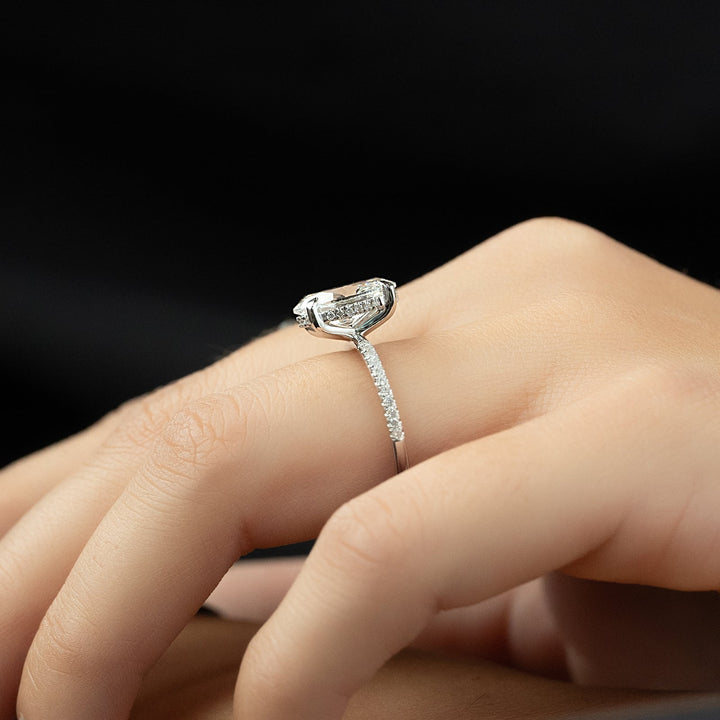 1.50-3.50 CT Oval  Lab Grown Diamond Hidden Halo Engagement Ring With Pave Setting