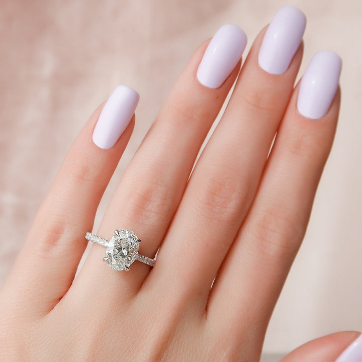 1.50-3.50 CT Oval  Lab Grown Diamond Hidden Halo Engagement Ring With Pave Setting