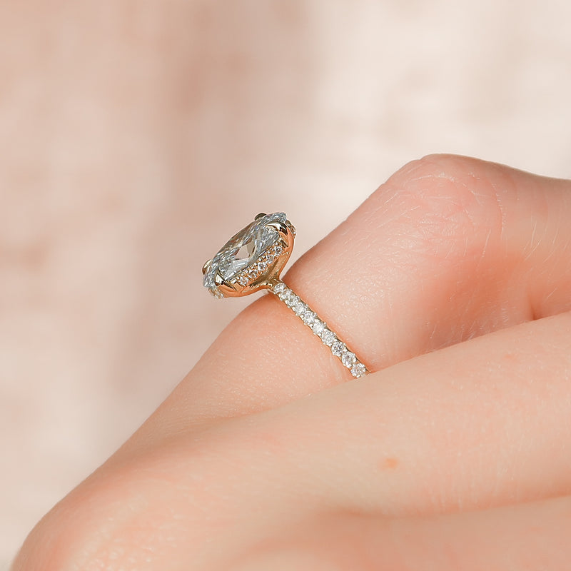1.50-3.50 CT Oval  Lab Grown Diamond Hidden Halo Engagement Ring With Pave Setting