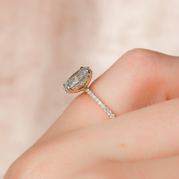 1.50-3.50 CT Oval  Lab Grown Diamond Hidden Halo Engagement Ring With Pave Setting