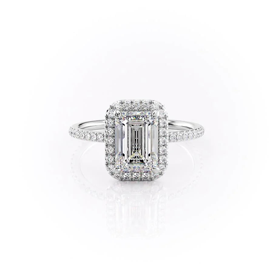 1.0 -3.0 CT Emerald  Lab Grown Diamond Halo Engagement Ring With Pave Setting