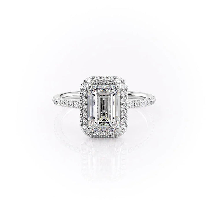1.0 -3.0 CT Emerald  Lab Grown Diamond Halo Engagement Ring With Pave Setting