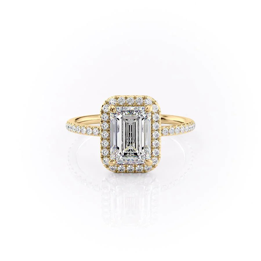 1.0 -3.0 CT Emerald  Lab Grown Diamond Halo Engagement Ring With Pave Setting