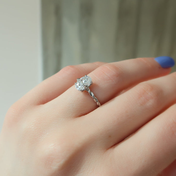 1.50-3.50 CT Oval  Lab Grown Diamond Hidden Halo Engagement Ring