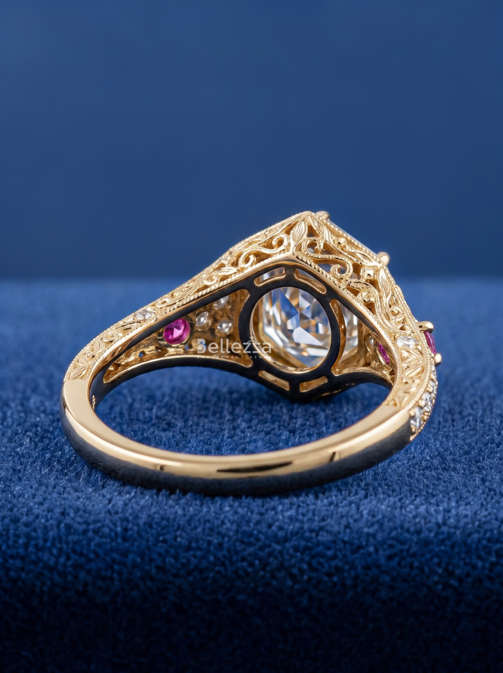 2.0CT Hexagon Art Deco Lab Grown Diamond Engagement Ring