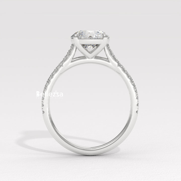 1.50-2.50CT Round Diamond Pave Setting Lab Grown Engagement Ring