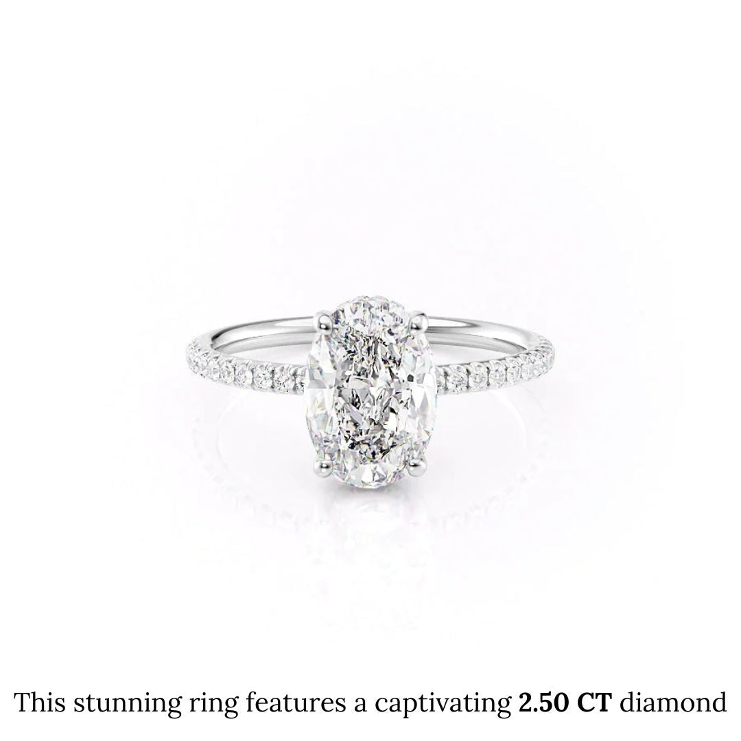 1.50 CT-3.50 CT Oval  Lab Grown  Diamond Hidden Halo Engagement Ring With Pave Setting