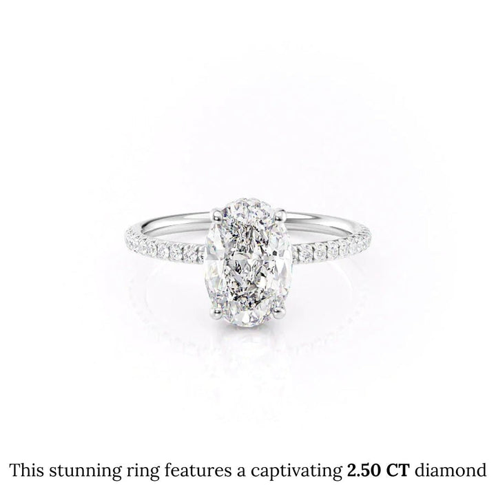 1.50 CT-3.50 CT Oval  Lab Grown  Diamond Hidden Halo Engagement Ring With Pave Setting
