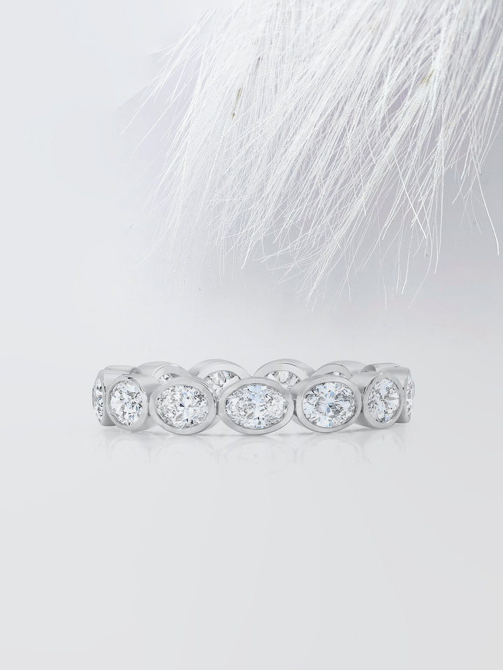 Oval Cut Bezel Diamond Wedding Band For Women