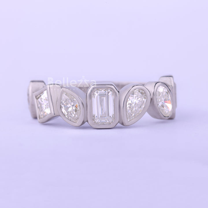 Multi Diamond Bezel Setting Unique Wedding Band - Ready To Ship