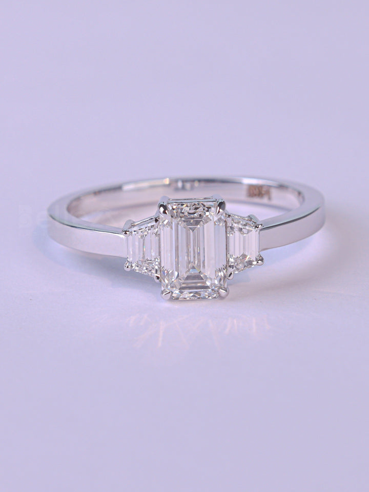 2.0CT Emerald Cut Diamond Three Stone Moissanite Engagement Ring