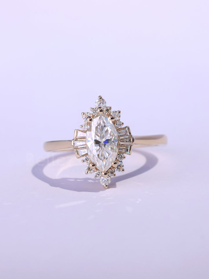 1.0CT-2.0CT Marquise Cut Cluster Moissanite Engagement Ring