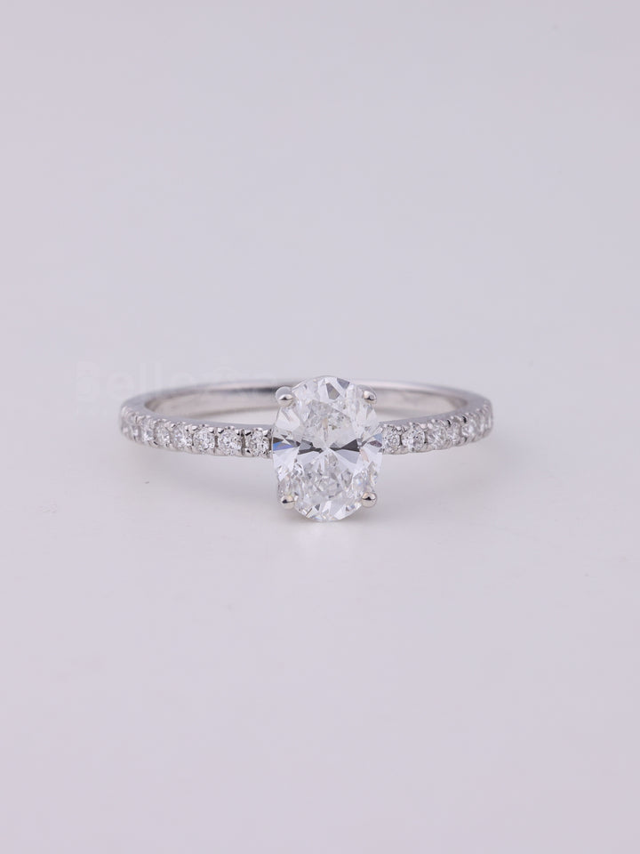 1.0CT Oval Cut Pave Setting Moissanite Engagement Ring
