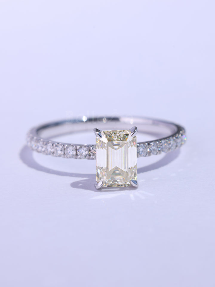 1.0CT Emerald Cut Pave Setting Moissanite Engagement Ring