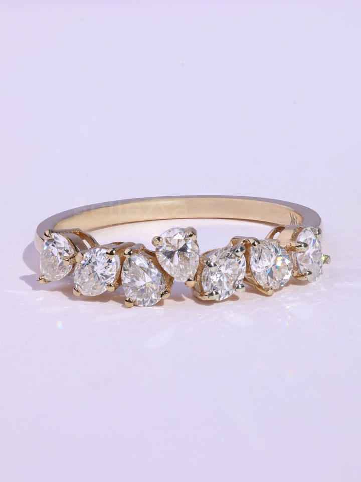 Oval & Pear Cut Cluster Diamond Moissanite Wedding Band