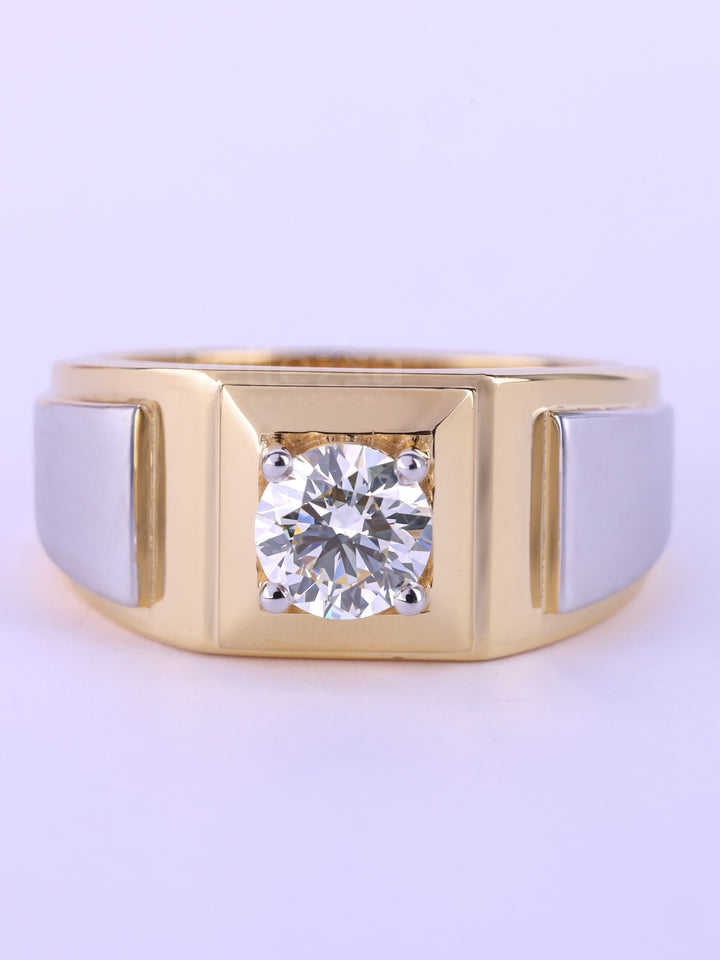 1.0CT Round Cut Two Tone Solitaire Men's Engagement Ring