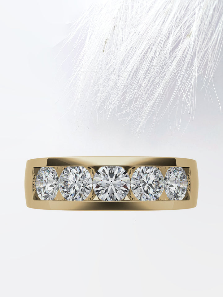 Round Cut Five Stone With Channel Row Moissanite Men's Diamond Wedding Band