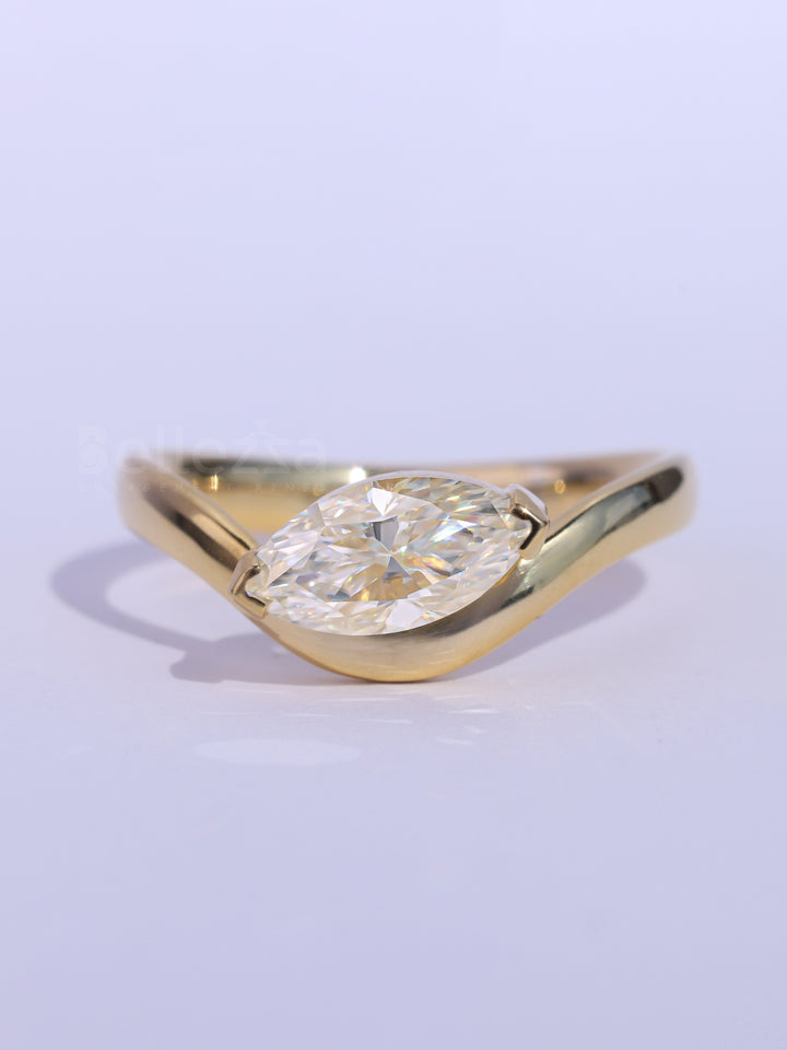 1.0CT Marquise Cut Curved Unique Solitaire Engagement Ring