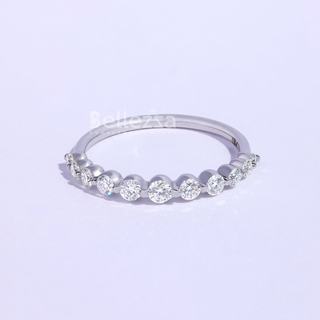 Round Cut Half Eternity Moissanite Wedding Band - Ready To Ship
