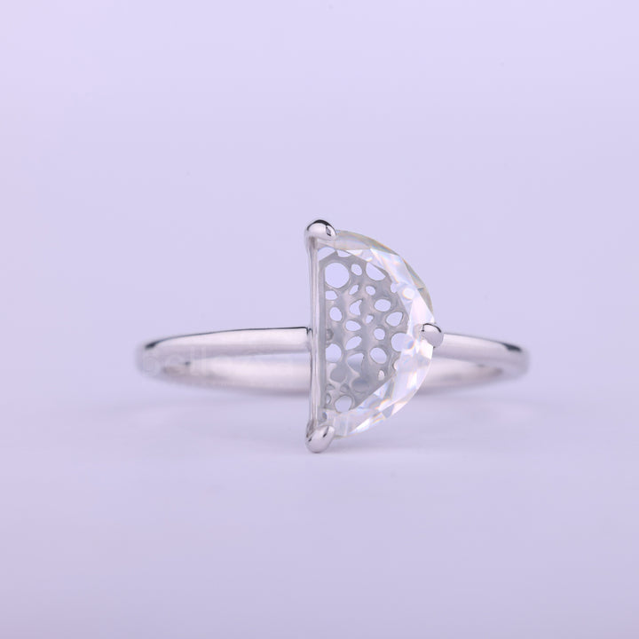 Half Moon Cut Diamond Solitaire Moissanite Engagement Ring