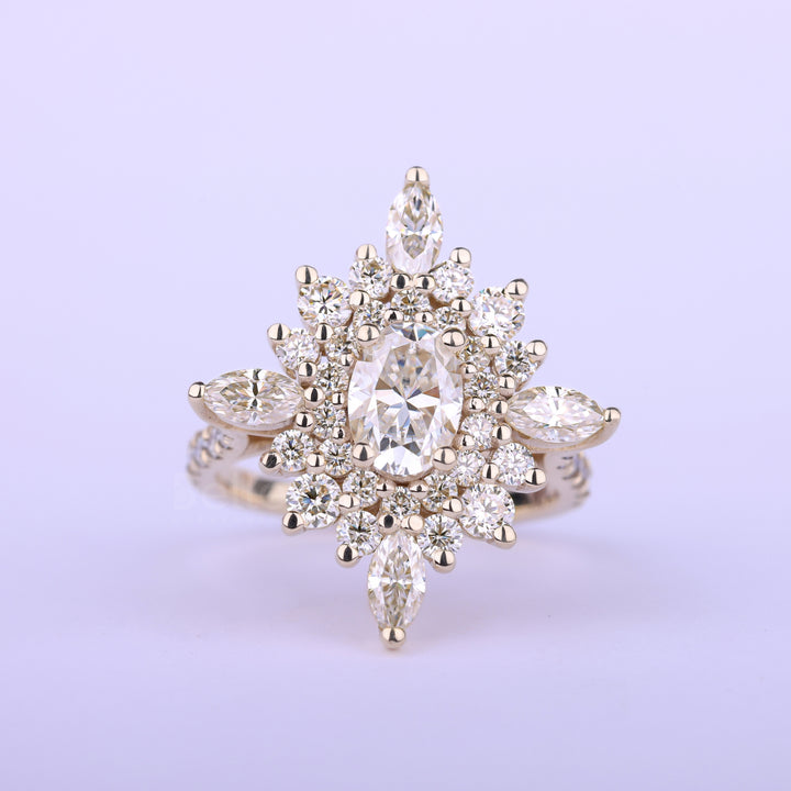 1.0CT Oval Cut Halo Cluster Diamond Moissanite Engagement Ring