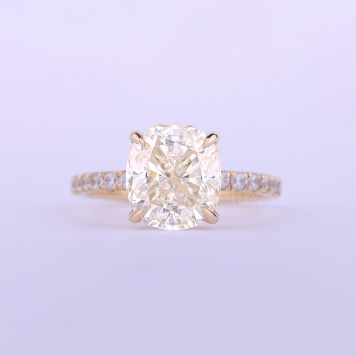 1.0CT Cushion Cut Pave Setting Moissanite Engagement Ring