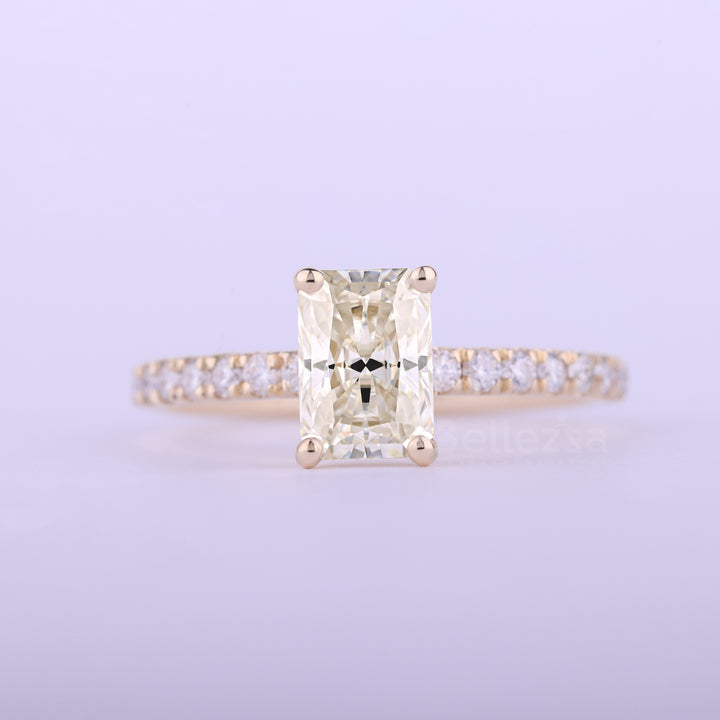 1.0CT Radiant Cut Pave Setting moissanite Engagement Ring