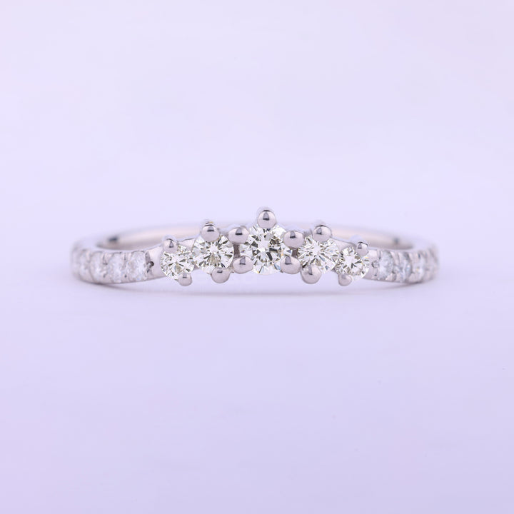 Round Cut Curved Moissanite Wedding Band For Her