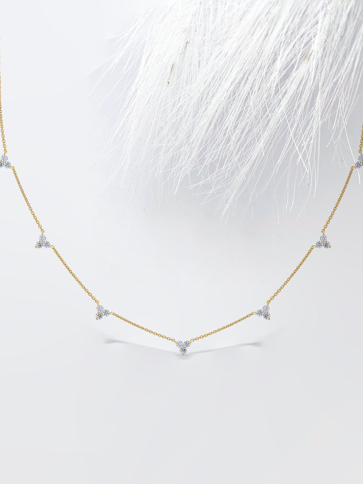 Round Cut Three Stone Diamond Moissanite Necklace (7 Stations) For Women