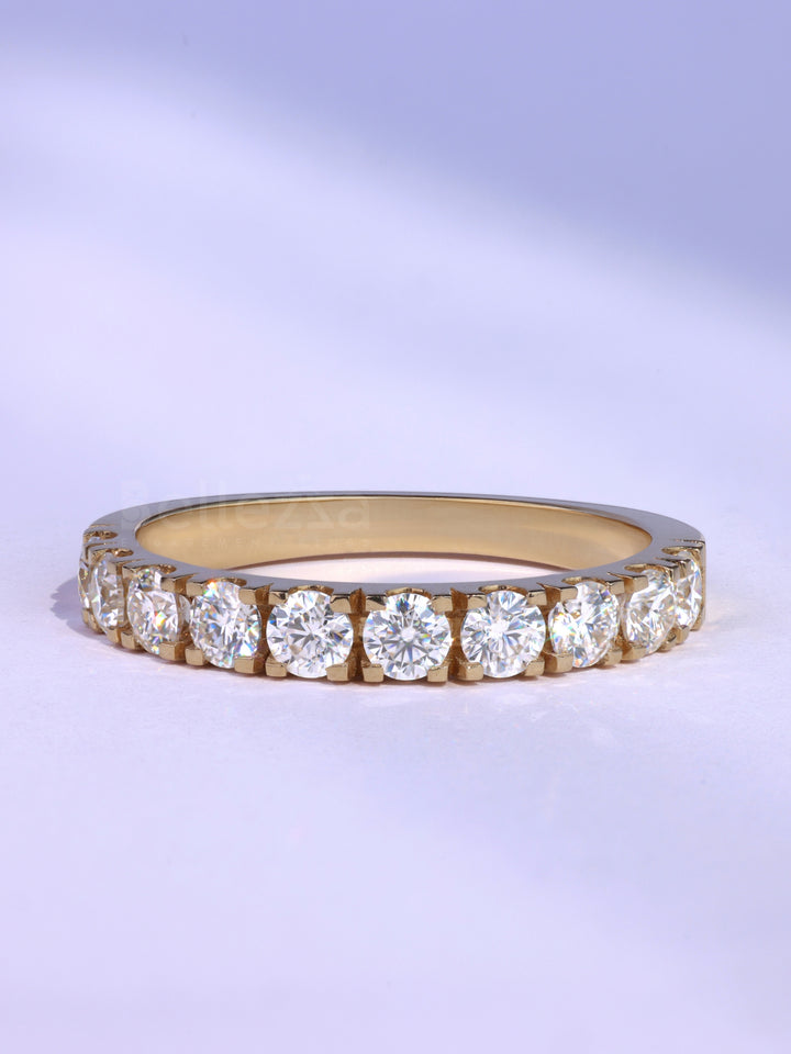 Round Cut Diamond Pave Setting Half Eternity Wedding Band